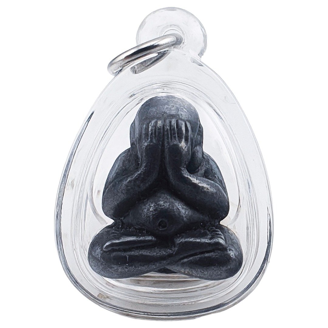 Phra Pidta amulet made from Mekaphat alloy showing front and back view
