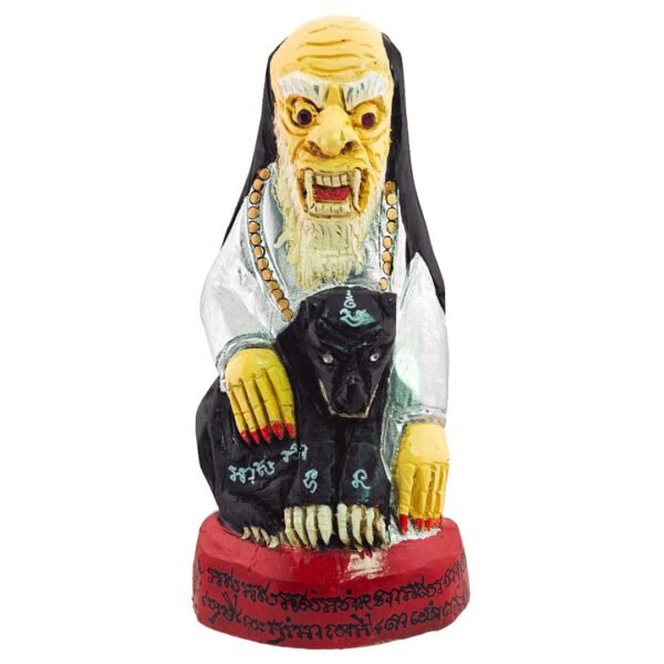 One of a kind Hakom Maa Kin Kwaam Kit Bucha by Phu Lersi Pong featuring the Lord of Ghost seated with the Thought Eating Dog.