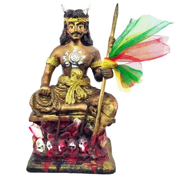 Front view of the rare Phaya Yom Bucha Golden Edition by Ajarn Tom showing the King of Hell seated above spirit materials and underworld symbolism.
