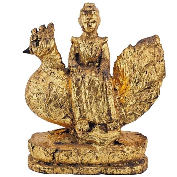 Front view of Mae Nang Surasati Maha Thewi worship statue on a Hongsa bird, traditionally associated with wisdom, reputation, influence, and prosperity.