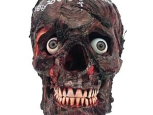 Front view of the Ritual Prai Skull showing both eyes, teeth, weathered ritual finish and white yants on top.