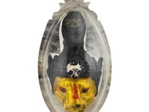 Full front view of Lersi Sermingpai Sian by Ajarn Wanchai in clear casing with hand-painted tiger face and black Lersi body.