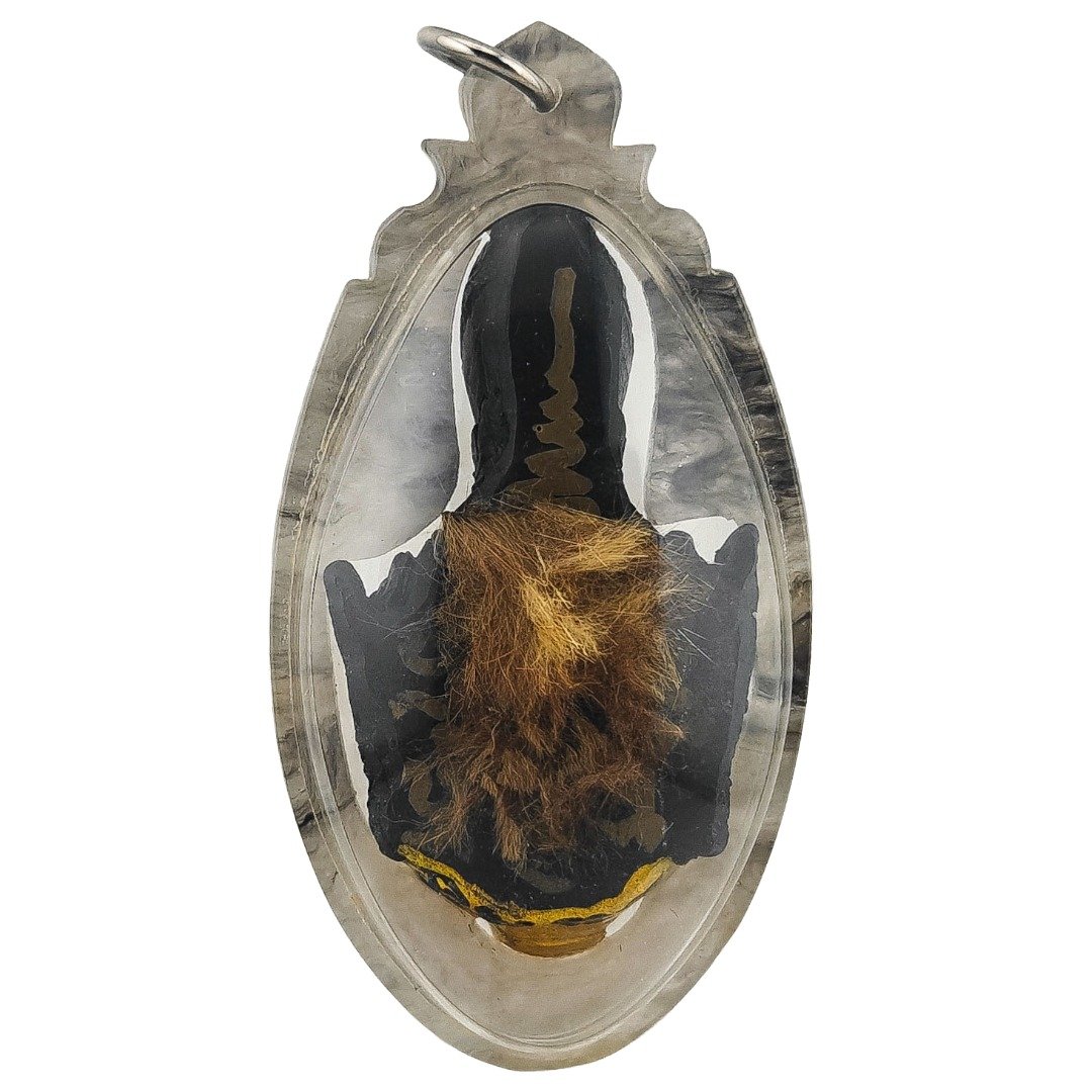 Back view of Lersi Sermingpai Sian by Ajarn Wanchai showing yants on the body and suea backing inside the casing.