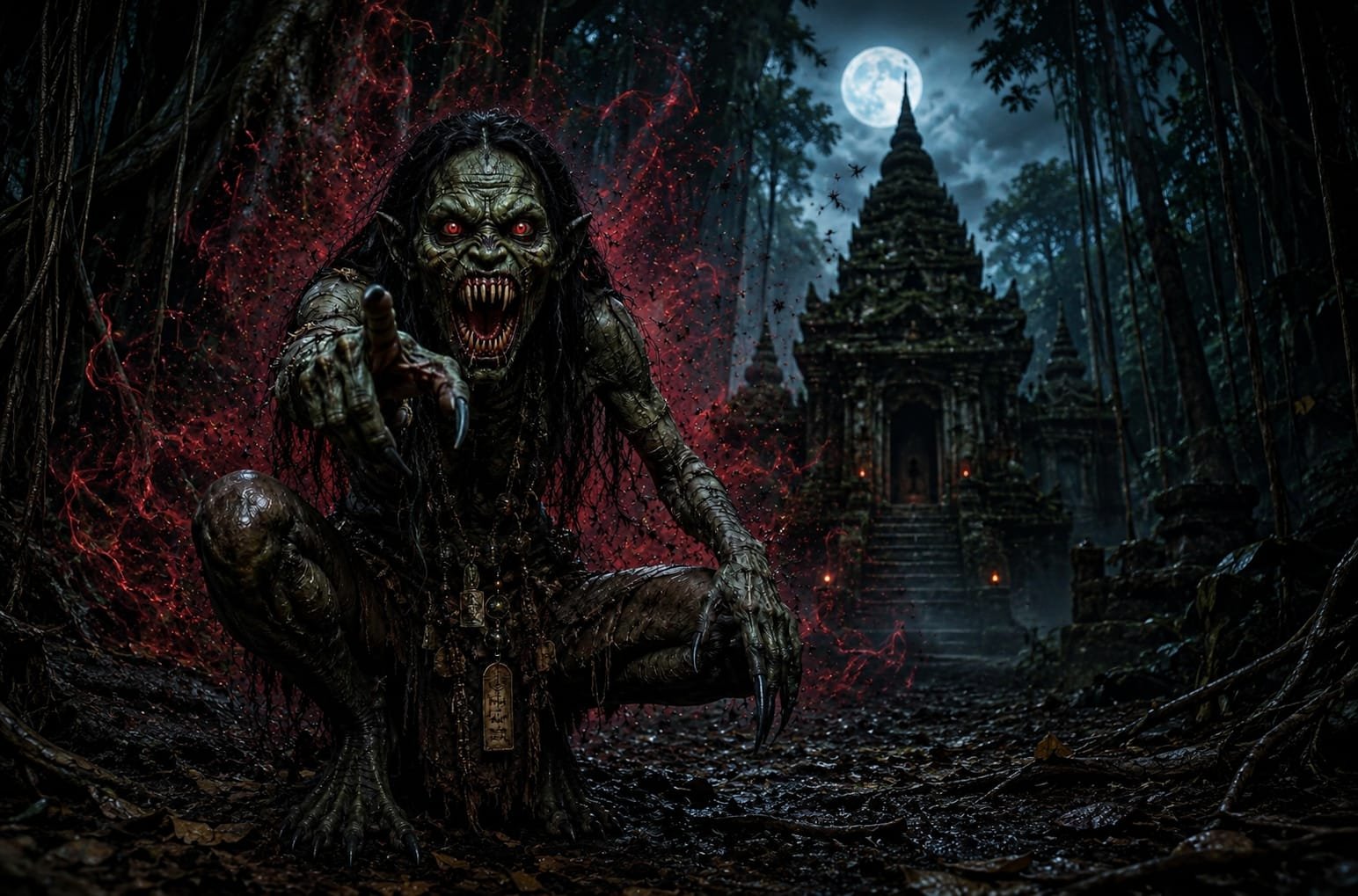 Phaya Ghob Hakom ghoul in a dark Thai occult forest scene