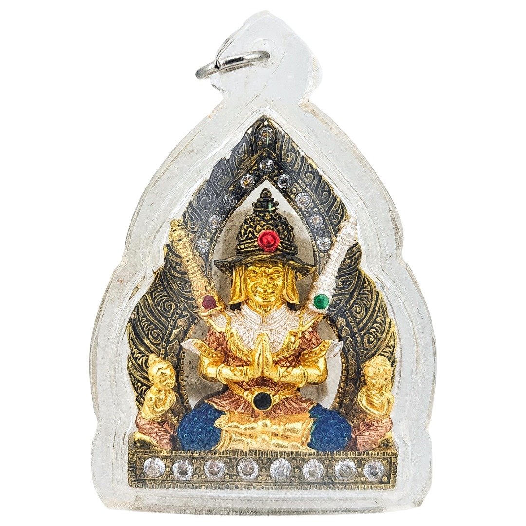 Cased front of Ajarn Nut’s Khun Paen Saneh Nuea Duang showing Khun Paen, surrounding female figures and ornate coloured details.