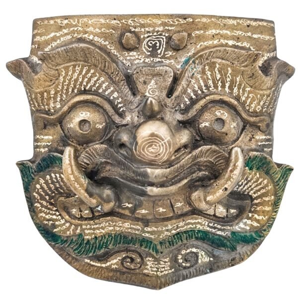 Phaya Purisat Phi Lu mask by Ajarn Kitkamo with hand-engraved yants, made as a one-of-a-kind revenge and protection piece