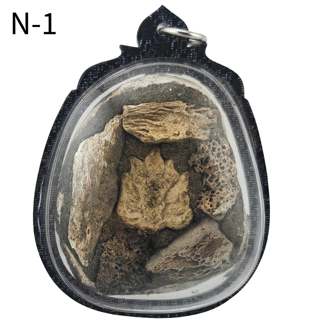 Back of Nine-Tail Fox Nong Prai Panneng N-1 by Ajarn Tom showing her Panneng, prai relics and surrounding murn sarn.