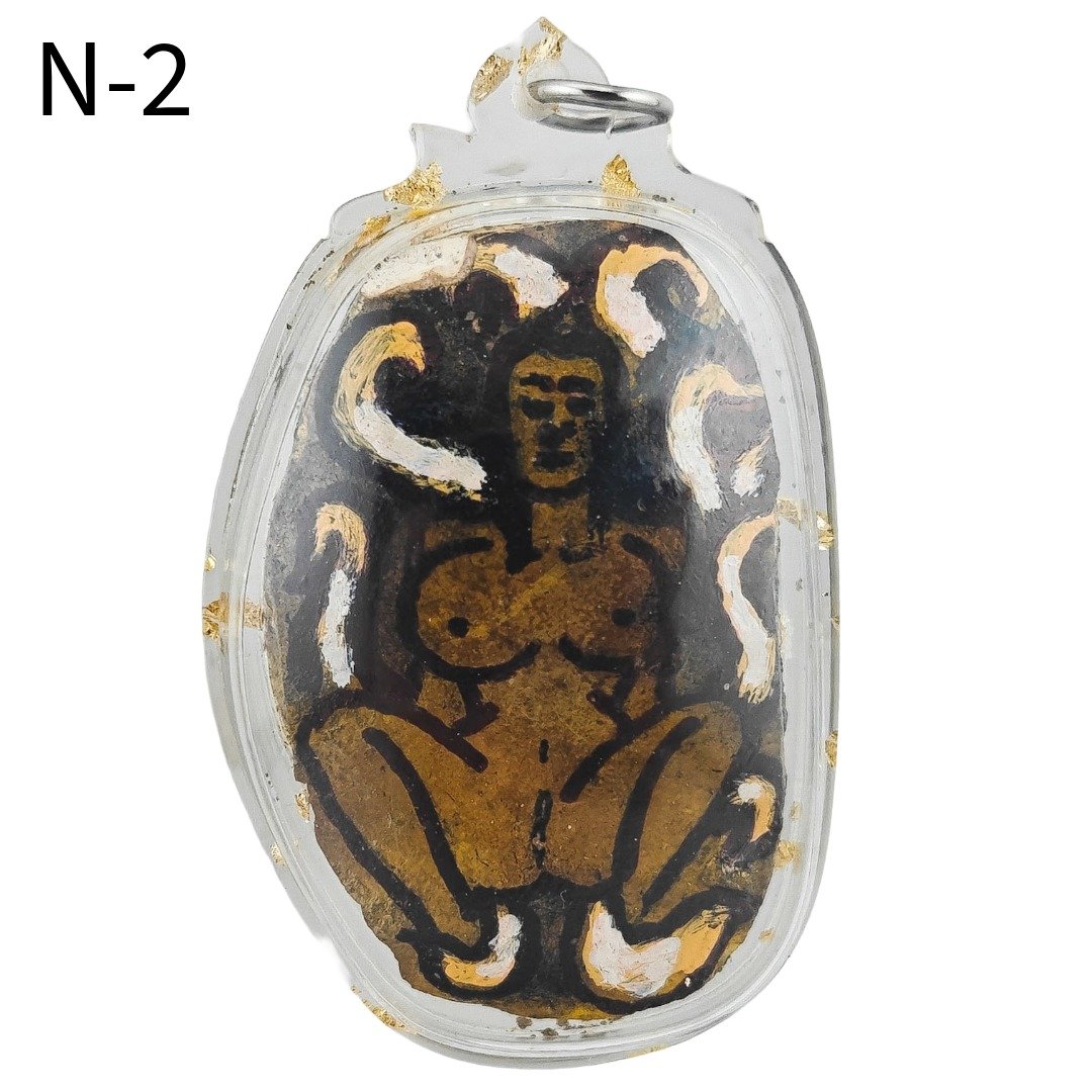 Front of Nine-Tail Fox Nong Prai Panneng N-2 by Ajarn Tom, featuring a hand-painted female Nong Prai surrounded by fox tails.