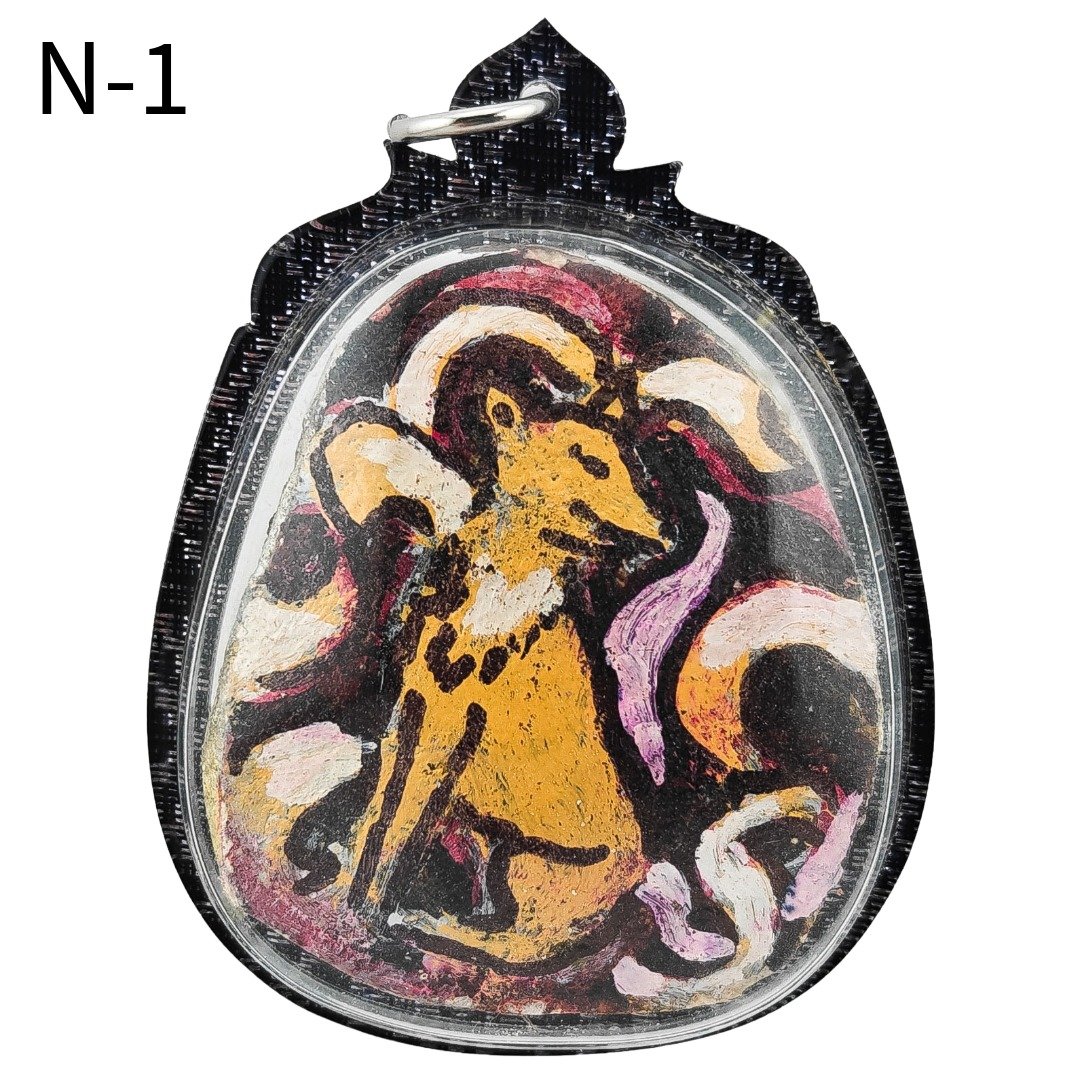 Front of Nine-Tail Fox Nong Prai Panneng N-1 by Ajarn Tom, hand-painted with the Nine-Tail Fox form in his classic raw style.