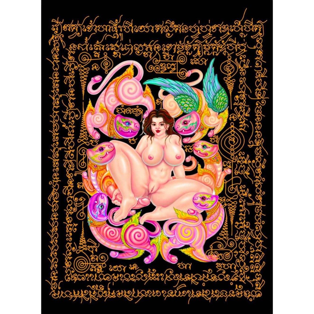 Original finished artwork for the Dao Lom Deun VIP Locket showing Mae Per at the centre surrounded by Phet Payathorn
