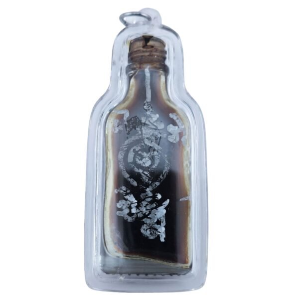 Pure Lukkok Nam Man Prai by Phu Lersi Pong BE 2569, showing the dark Nam Man Prai and silver inscriptions inside a clear protective casing.