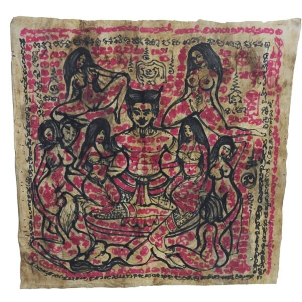 Full Khun Paen Roy Mia Phayant by Ajarn Tom, BE 2566, hand-drawn on rare corpse cloth with black and pink inscriptions.