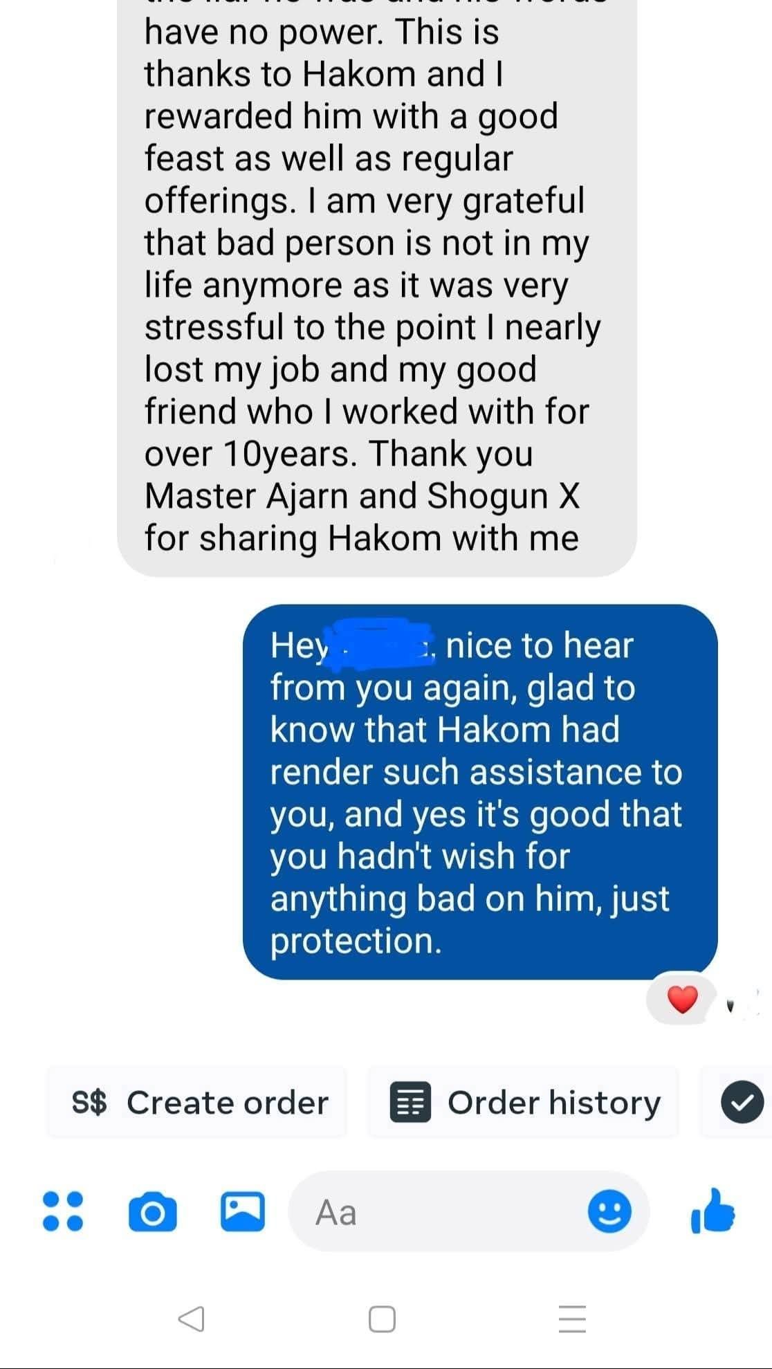 Customer thanks Hakom for protection during a stressful workplace conflict that had threatened their job and friendships.