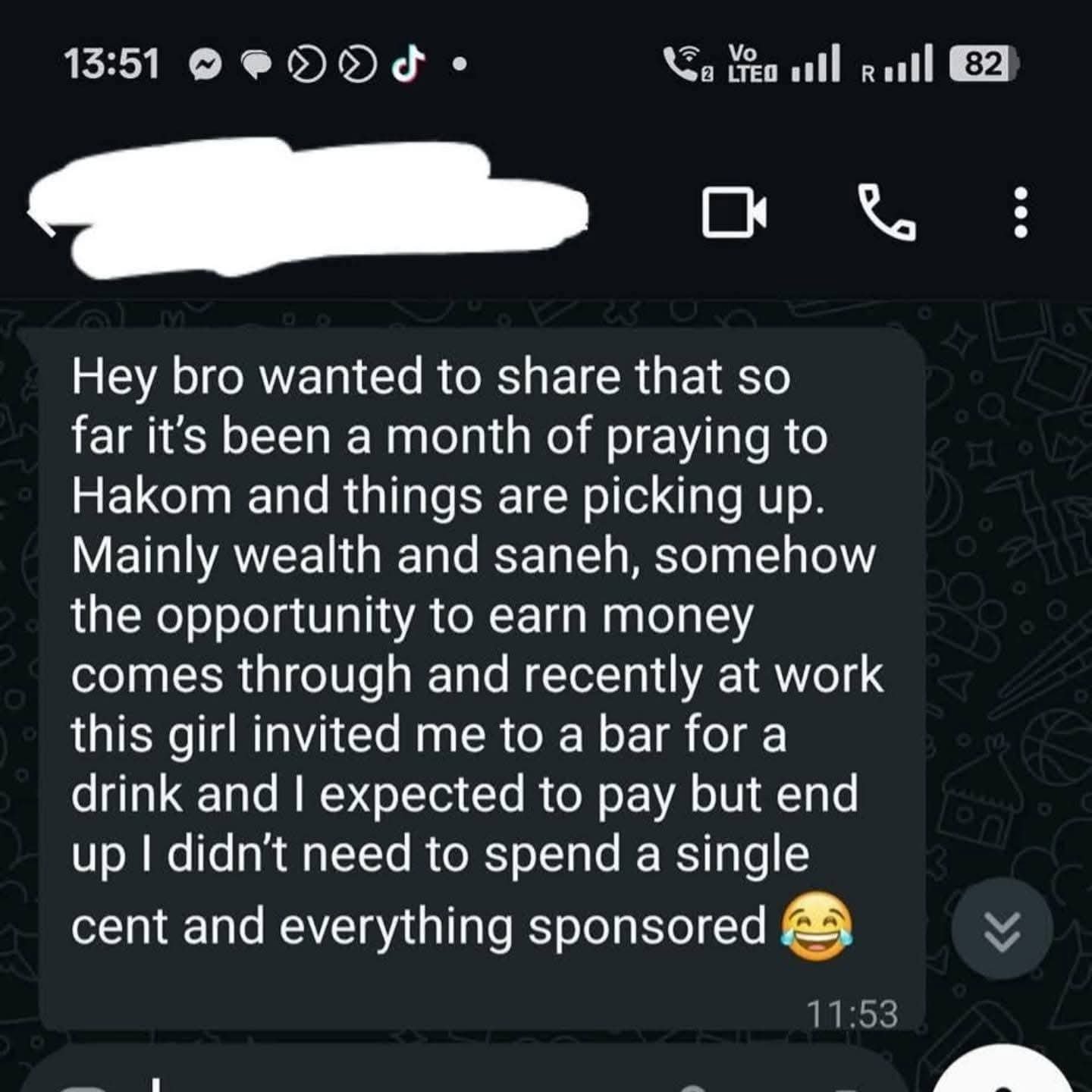 Customer reports improved earning opportunities and attraction after praying to Hakom for a month, including a social outing where everything was paid for.